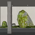 Garden Courtyard Design With Moss Covered Stones Warm Lighting And Concrete Pillar