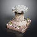 Natural Rustic Stone Stool With Square Base Round Textured Top Moss And Small Plants