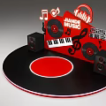 Jiangde Music 2025 Concert Photo Spot With Red Background Vinyl Records Headphones And Music Notes