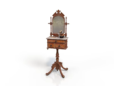 Vintage Wooden Dressing Table With Carved Mirror And Drawers For Daily Use 3d model