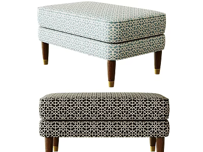 Geometric Pattern Ottoman In Two Colors With Wooden Legs And Gold Accent Feet 3d model