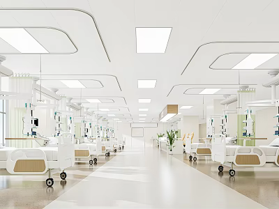 Hospital Outpatient Ward With Bright Lighting And Medical Beds 3d model