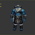 Blue Skinned Horned Bearded Warrior Character With Leather Fur Attire