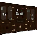 Traditional Chinese Style Wooden Bookcase With Circular Design And Decorative Items