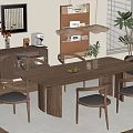 Natural Wooden Dining Table Set With Leather Chairs And Pendant Lights In Room Interior