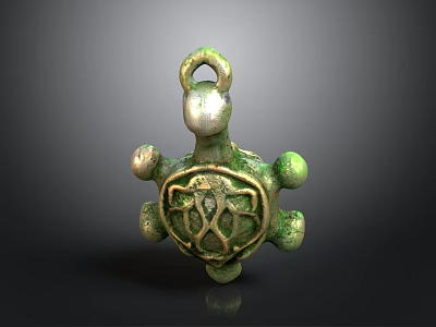 Green Turtle Shaped Decorative Ornament With Intricate Pattern And Hanging Loop 3d model
