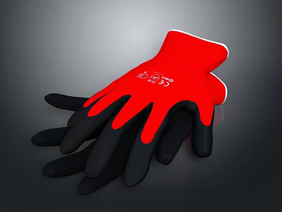 Durable Red And Black Protective Gloves With Model Number 235 For Work Safety 3d model