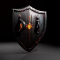 Dragon Head Shield Sculpture With Glowing Eyes Open Mouth And Flame Texture
