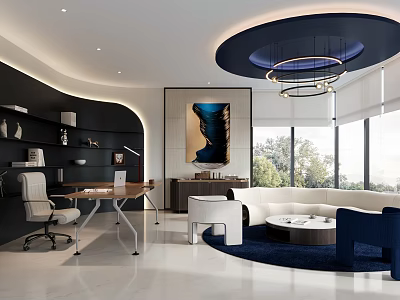 Modern Upscale Executive Office Interior With Functional Workspace And Stylish Comfortable Reception Lounge Area 3d model