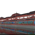 Traditional Chinese Classical Covered Gallery Bridge With Clear Water Reflection Under Bright Sunny Blue Sky