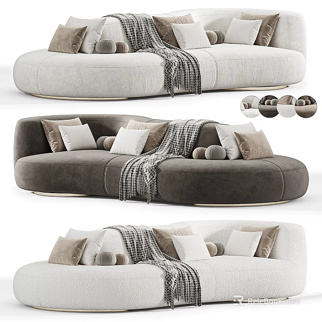 Modern Curved Sectional Sofa With Plush Pillows Cozy Throw Blanket And Golden Legs 3d model 