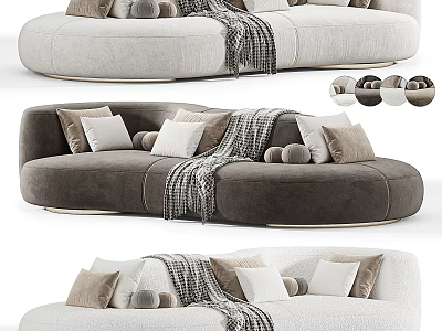 Modern Curved Sectional Sofa With Plush Pillows Cozy Throw Blanket And Golden Legs 3d model
