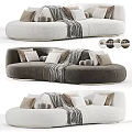 Modern Curved Sectional Sofa With Plush Pillows Cozy Throw Blanket And Golden Legs