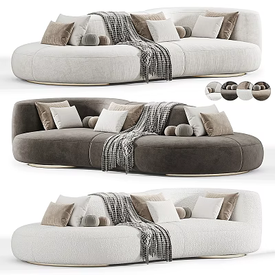 Modern Curved Sectional Sofa With Plush Pillows Cozy Throw Blanket And Golden Legs 3d model