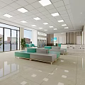 Modern Spacious Service Hall Interior with Comfortable Seating Reception Desk Large Windows and Bright Lighting 3d model