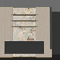 Modern Sideboard With Black Cabinets Wooden Shelves Marble Top And Decorative Items
