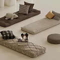 Modern Minimalist Floor Cushions With Plaid Pillows Stuffed Animal And Ottoman