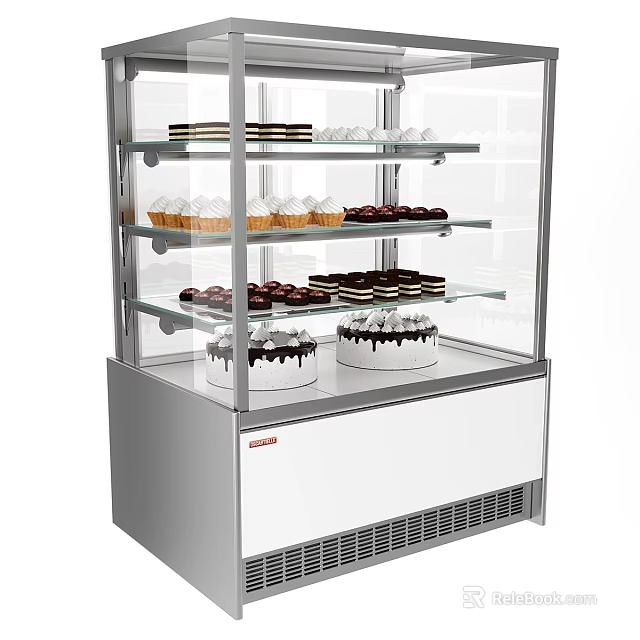 Commercial Cake Display Refrigerator With Glass Shelves And Stainless Steel White Design 3d model 