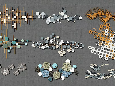 Modern Geometric Floral And Circular Wall Decor With Colorful Metal Ceramic Pieces 3d model