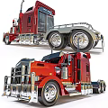 Red Heavy Duty Functional Trucks With Cab Design And Wheels 3d model