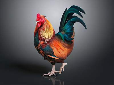 Vibrant Colored Rooster Standing With Red Comb And Colorful Plumage On Gray Background 3d model