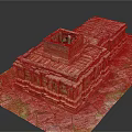 Cartoon Scene of Ancient Architecture Model on Map with Columns Roof Details and Structure