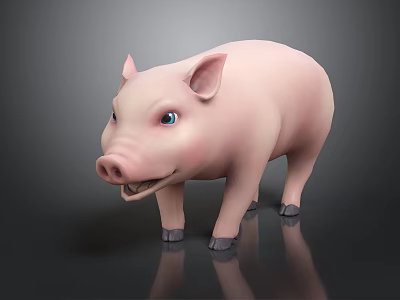 Cute Pink Pig 3D Cartoon Character With Blue Eyes And Adorable Design 3d model