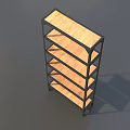 Contemporary Display Shelf With Black Metal Frame And Multiple Wooden Shelves