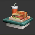 Delicious Sandwiches And Refreshing Drink On Teal Tray With Red White Checkered Paper