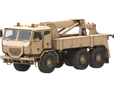 Sand Colored Military Truck With Heavy Duty Crane And Multi Wheel Structure 3d model