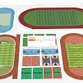 Diverse Soccer Field Layouts With Running Tracks And Green Turf Surfaces