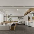 Modern Milk Tea Store Interior With Seating Area And Green Plants