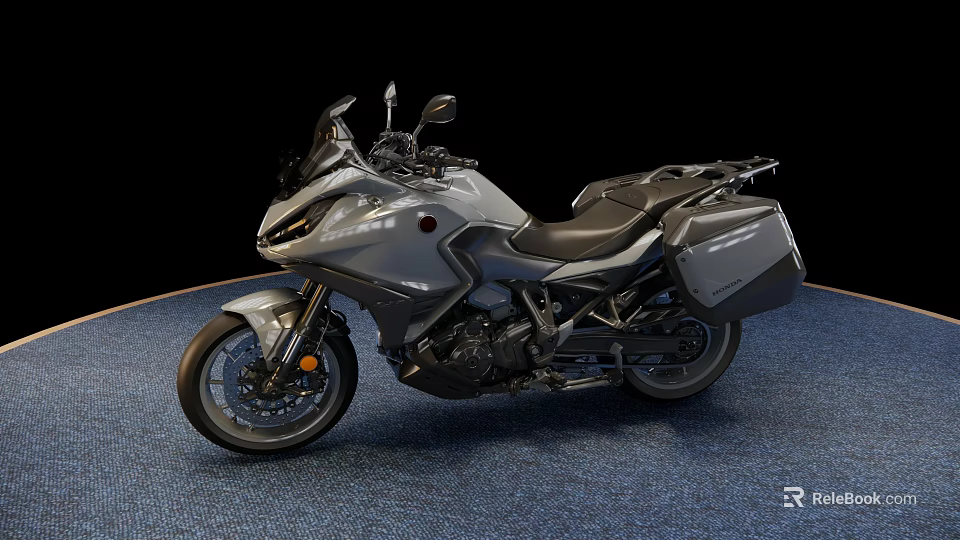 Silver Touring Motorcycle With Sleek Design Black Seat And Side Cases 3d model 