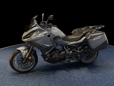 Silver Touring Motorcycle With Sleek Design Black Seat And Side Cases 3d model