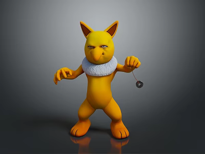 Yellow Mythical Creature With Pointed Ears White Mane Holding Small Object In 3D Cartoon Style 3d model