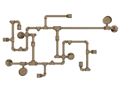 Brass Piping System with Valves Connectors and Fittings Structure Design 3d model