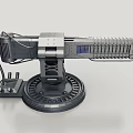 Futuristic Black Machine Gun With Blue Glowing Barrel And Circular Base