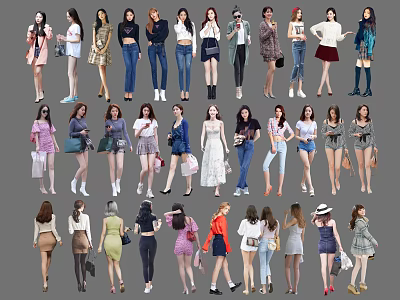 Group of Women Modeling Various Stylish Outfits in Different Poses 3d model