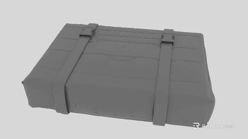 Durable Gray Padded Rectangular Cushion With Secure Straps For Storage 3d model
