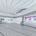 Modern Exhibition Hall With Interactive Digital Displays And Geometric Floor Design 3d model