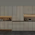 Modern Entryway Cabinet And Side Cabinet With LED Lighting Decorative Items And Sleek Countertop