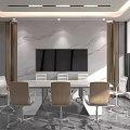 Modern Conference Room Interior With Marble Wall Large TV Screen Conference Table And Chairs