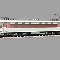 Red and Light Green Electric Locomotive Classic Style with Pantograph Moving Along Railway Tracks