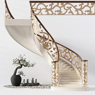 Jane Europe revolving staircase metal solid wood revolving staircase railing revolving staircase 3d model