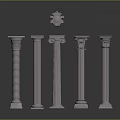Classical Columns With Various Decorative Designs And Circular Ornaments For Architectural Elements