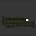 Green Military Truck Model With Cargo Compartment Multiple Wheels And Antenna Equipment
