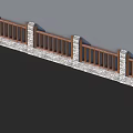 Building Exterior Wall Design With Wooden Railings And Patterned Stone Base Columns 3d model