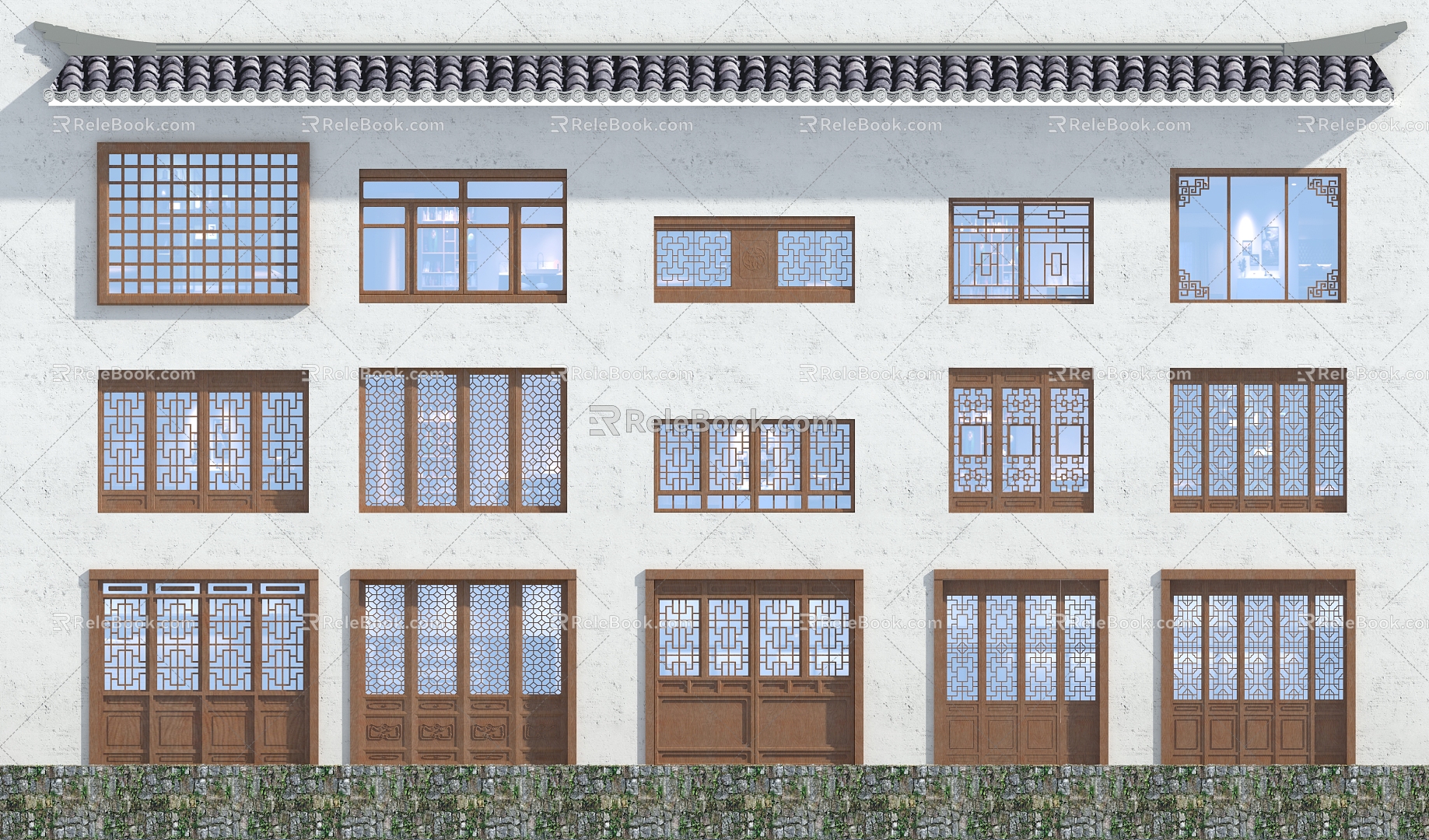 Ancient Door Ancient Window Decorum Wooden Door Wooden Window Ancient Architecture Flower Window Decorum Antique Architecture 3d model