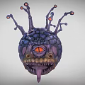 Monster Head Model with Rock Like Texture Large Eye Open Mouth Tentacles Glowing Tips 3d model