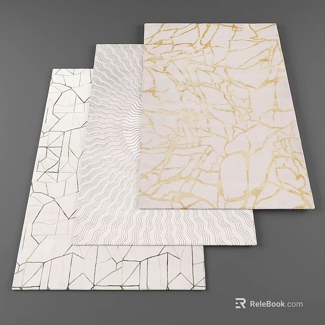 Square Rugs With Geometric Lines Wavy Texture And Golden Marble Patterns 3d model 